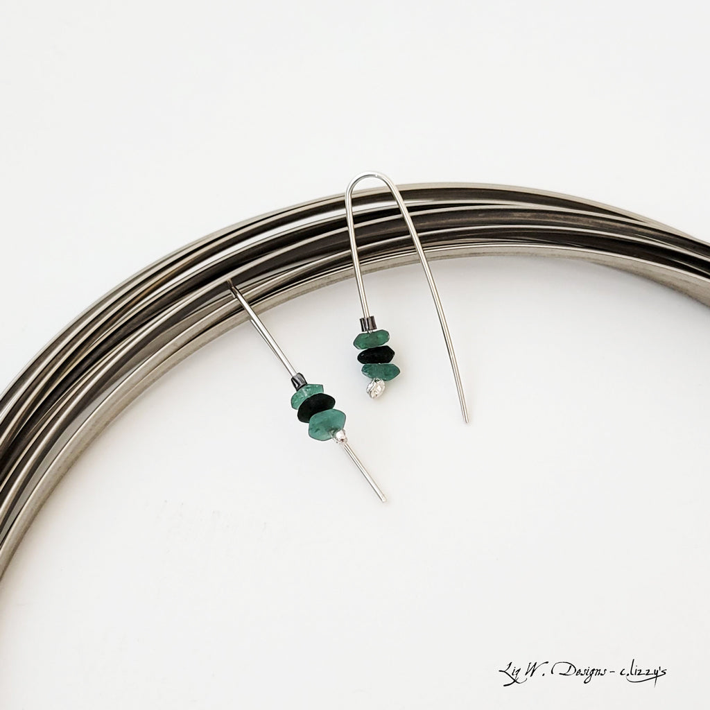 Agate Stack in Greens - Handmade Sterling Earrings