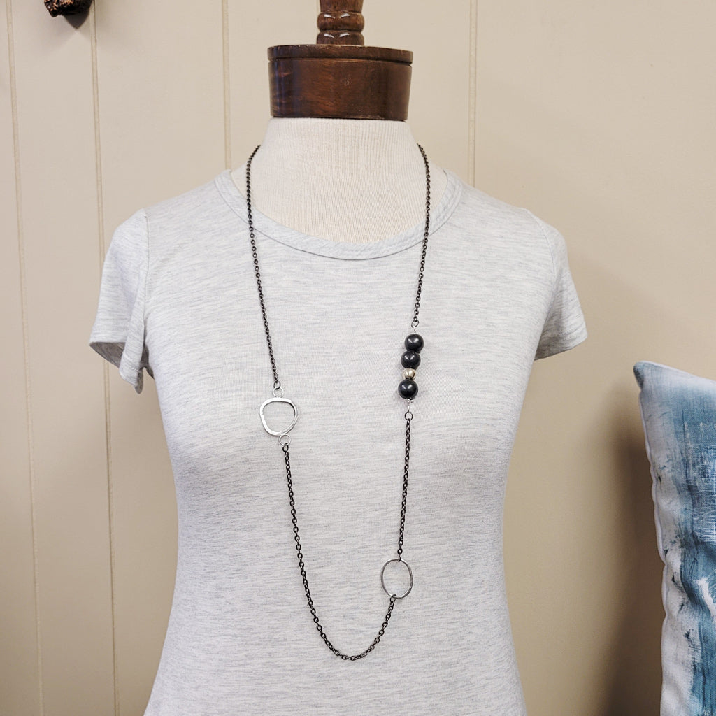 Charcoal and Sterling Harmony - Long Necklace