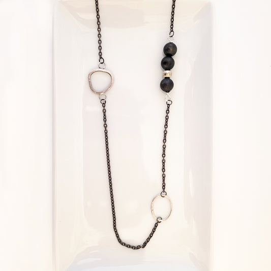 Charcoal and Sterling Harmony - Long Necklace