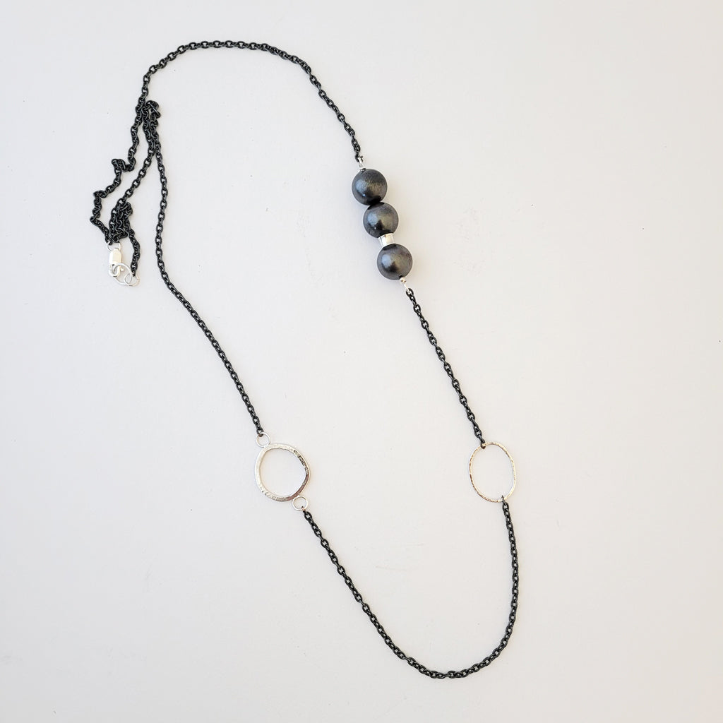 Charcoal and Sterling Harmony - Long Necklace