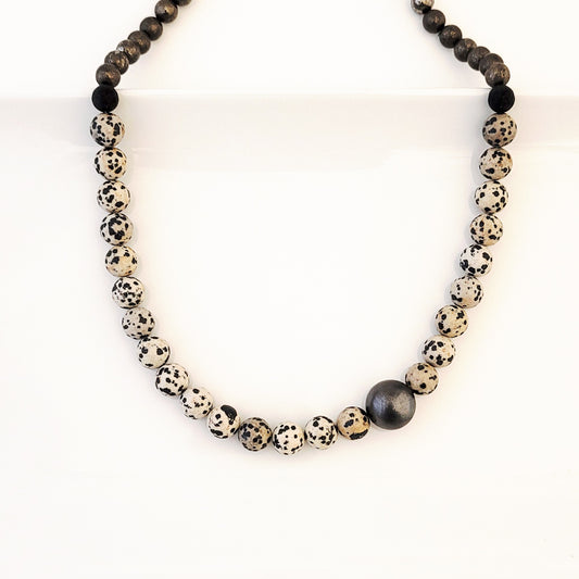 Charcoal and Ivory Elegance - One of a Kind - Necklace