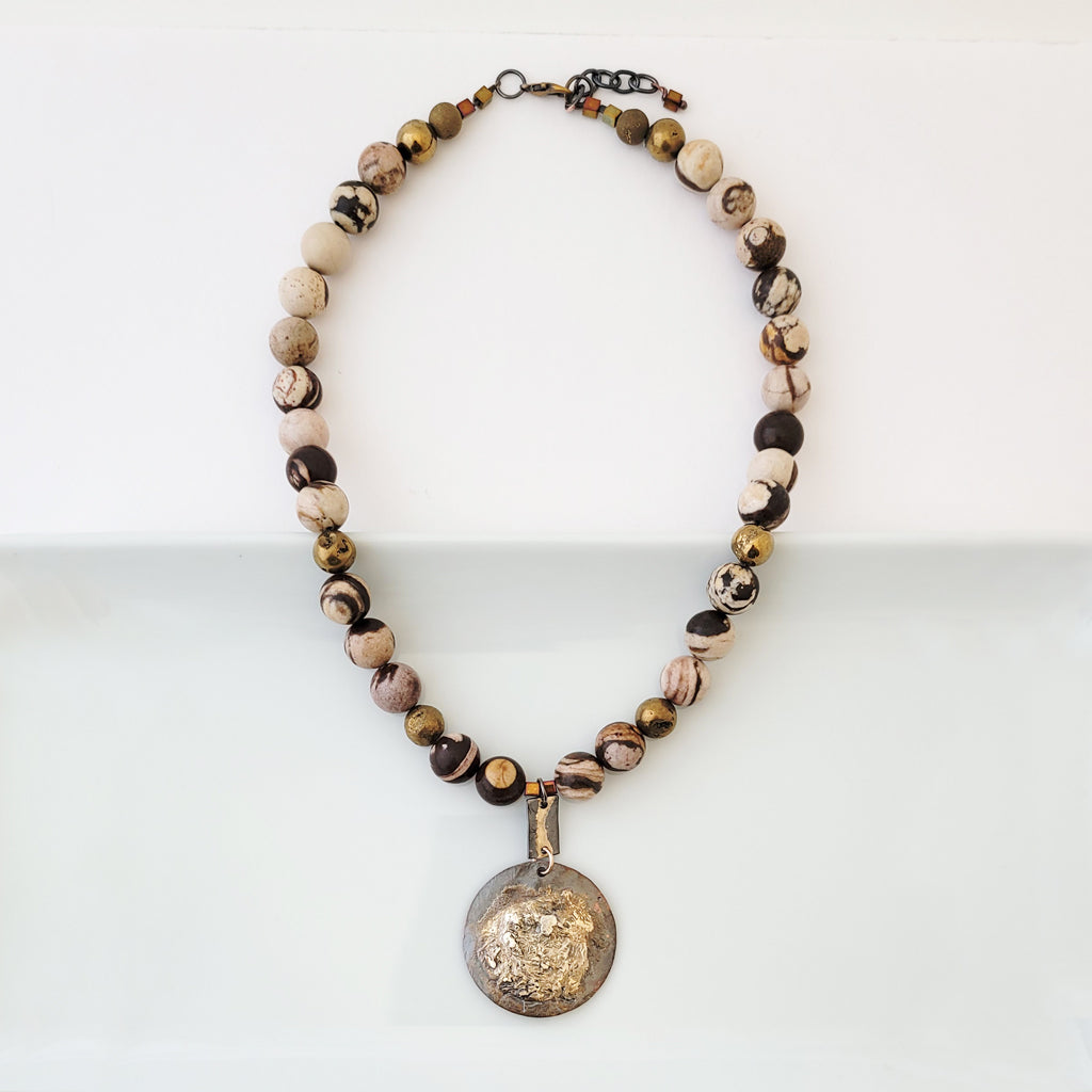 Mocha Zebra Medallion - One of a Kind - Necklace
