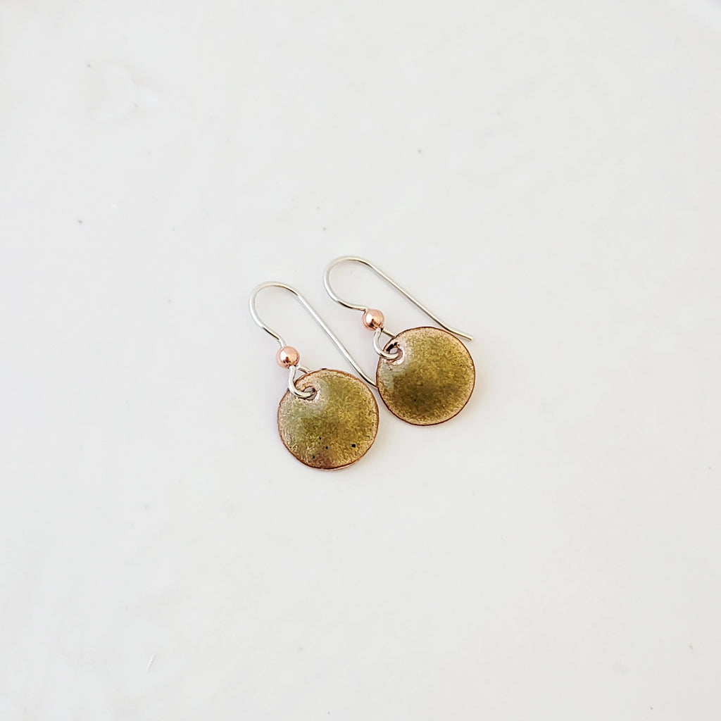 Color Drop in Olive - Handmade Copper Earrings