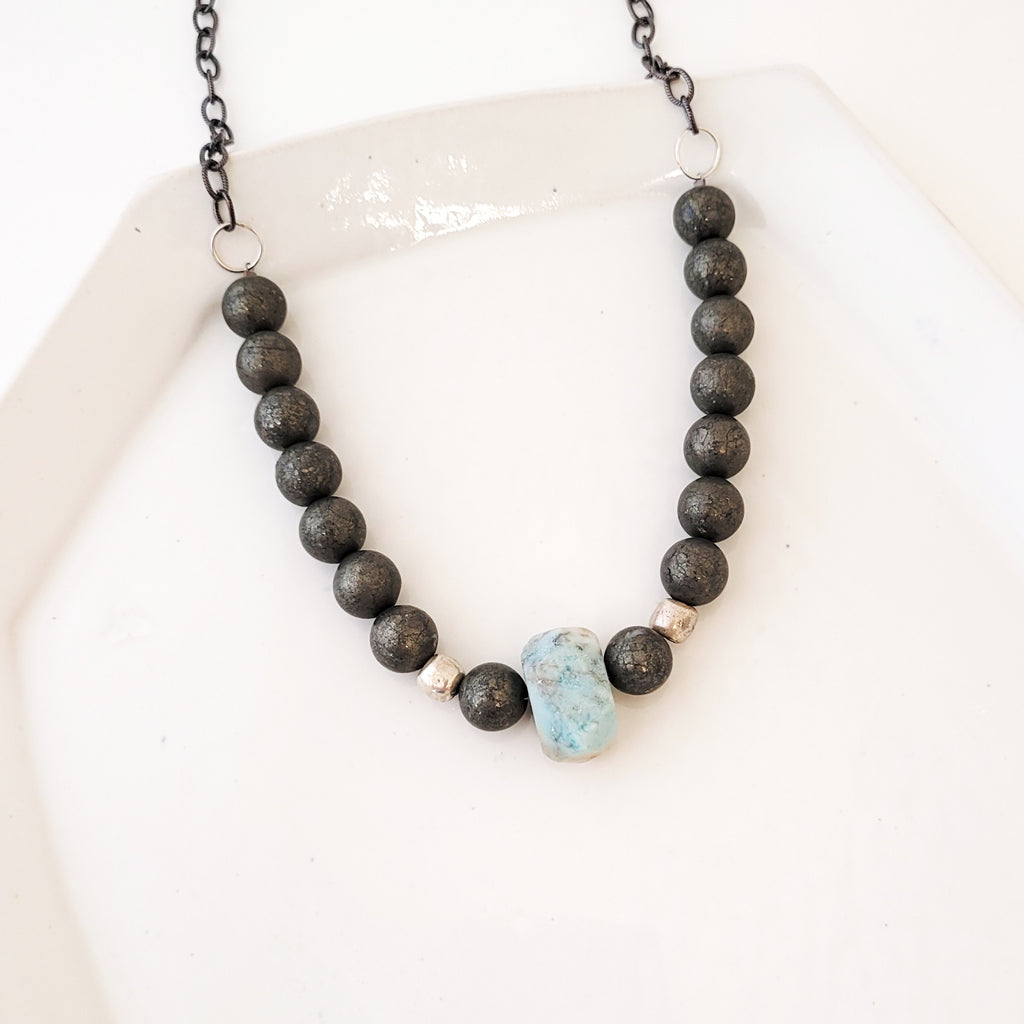 Color Stories in Metallic Olive Green I - One of a Kind Beaded Necklace