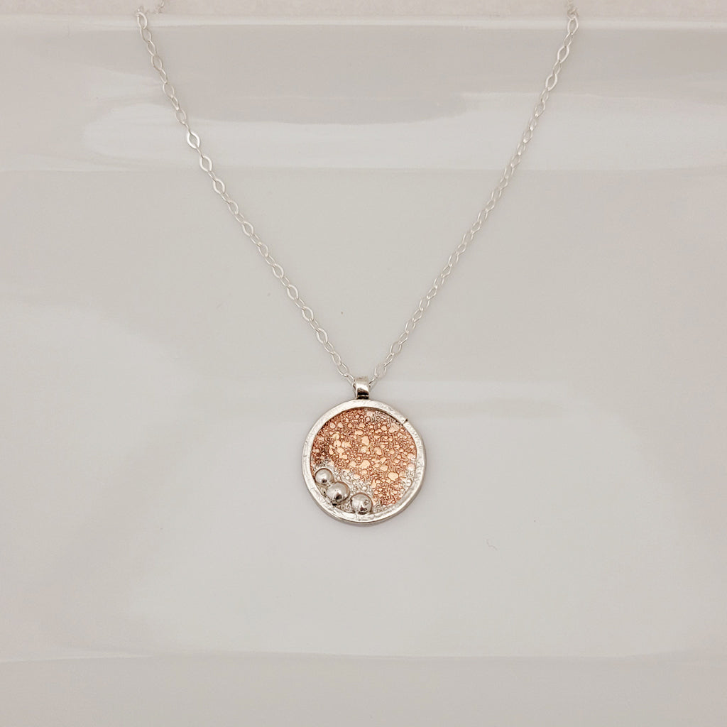 Contemporary Patterned Circle with Sterling Beads - Necklace