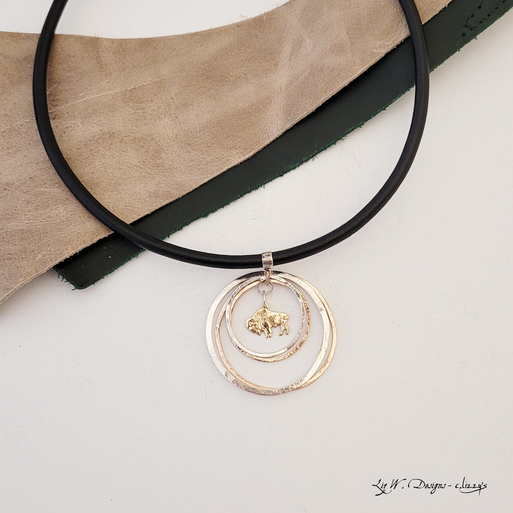 Winner's Circle on Black Leather - Necklace
