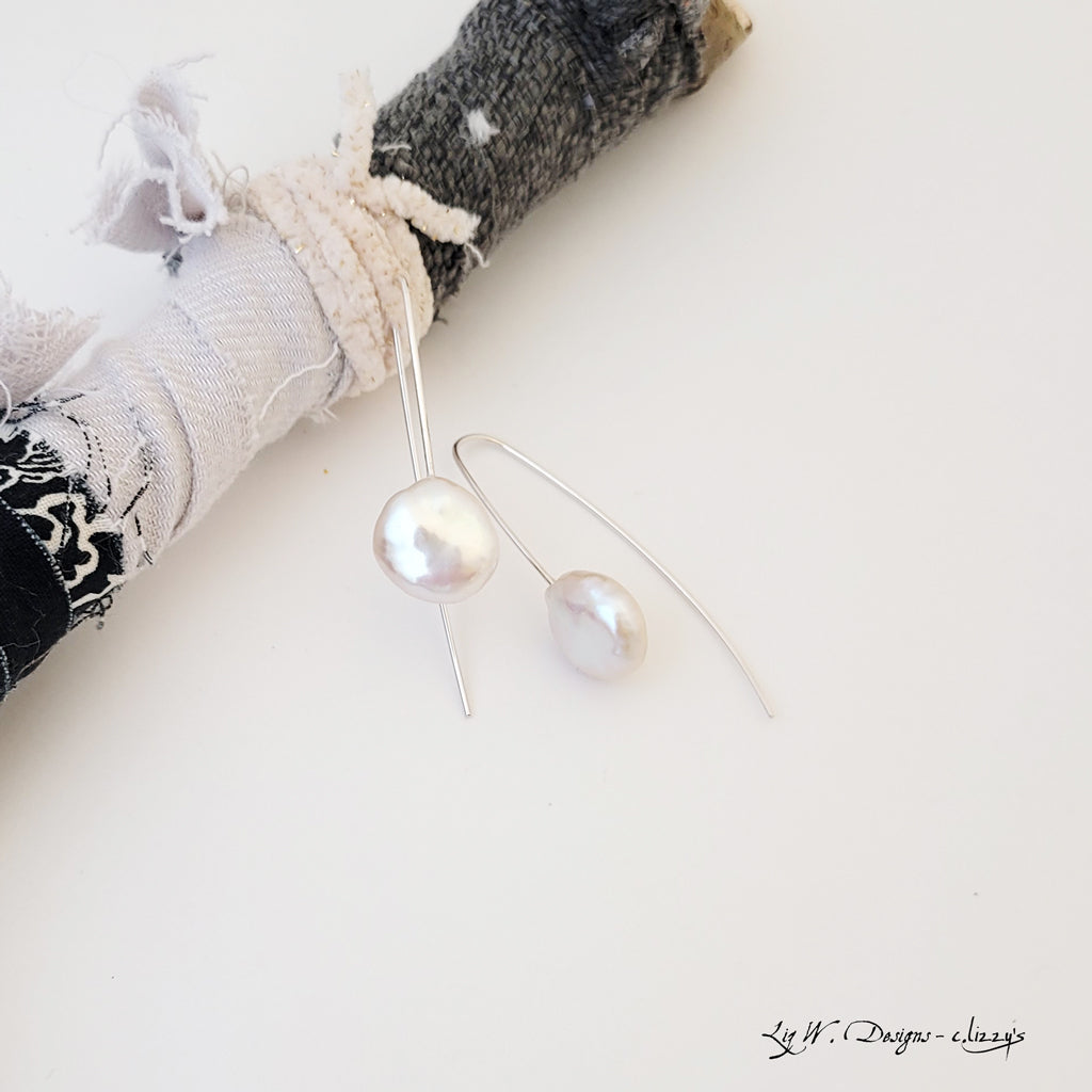 Iridescent Pearl Drops - Handmade Sterling and Freshwater Pearl Earrings