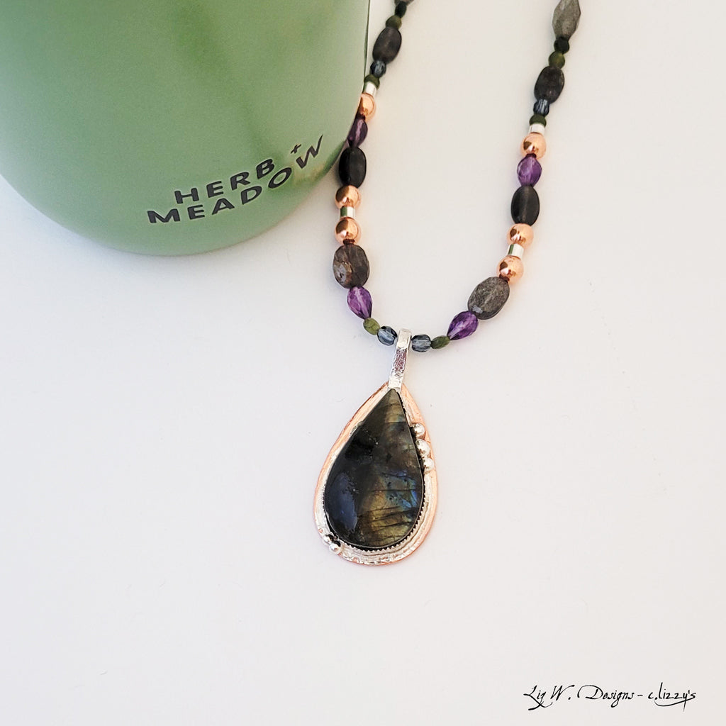 Herb and Meadow - One of a Kind Copper & Sterling Bezel Set Necklace