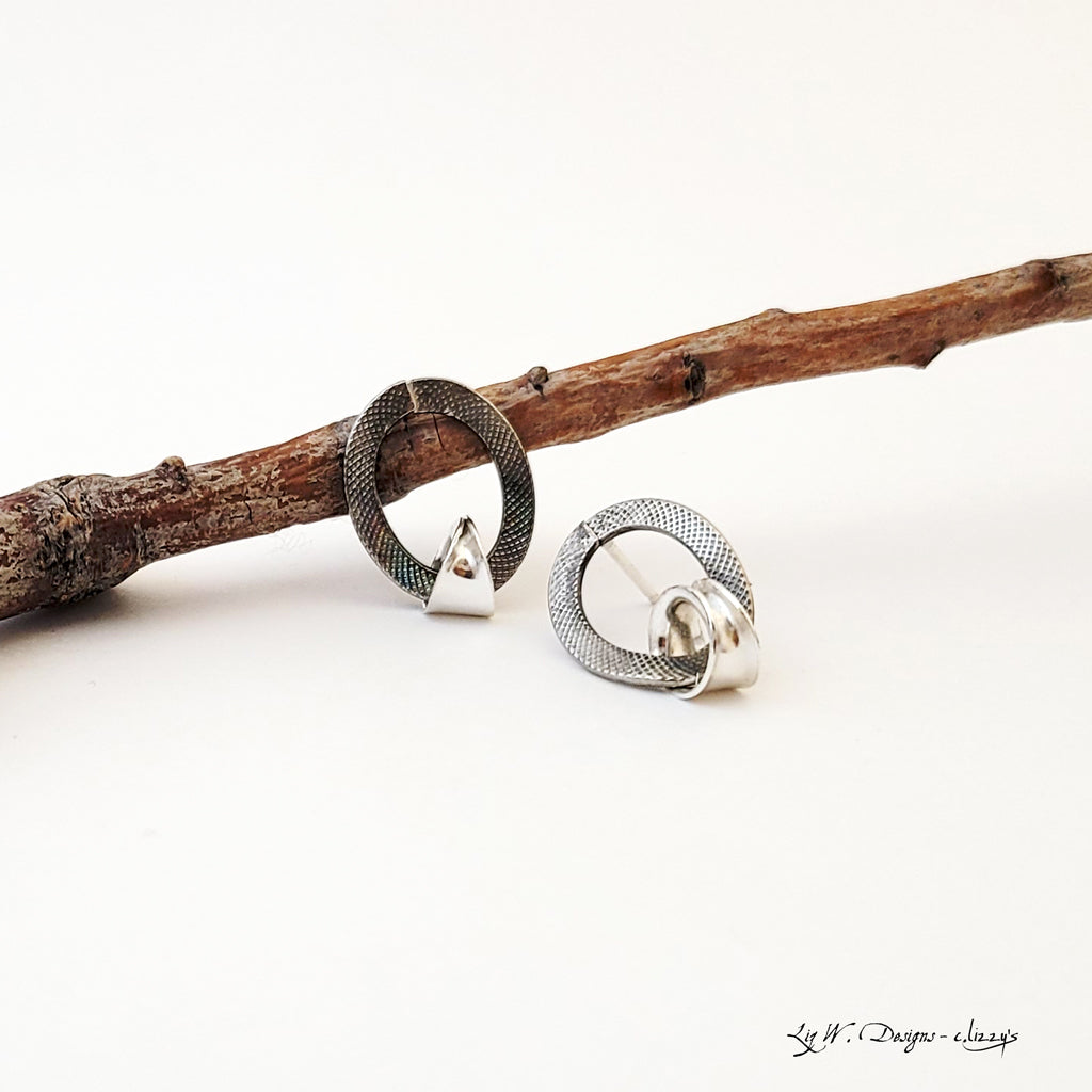 Round and Round - One of a Kind Sterling and White Brass Earrings