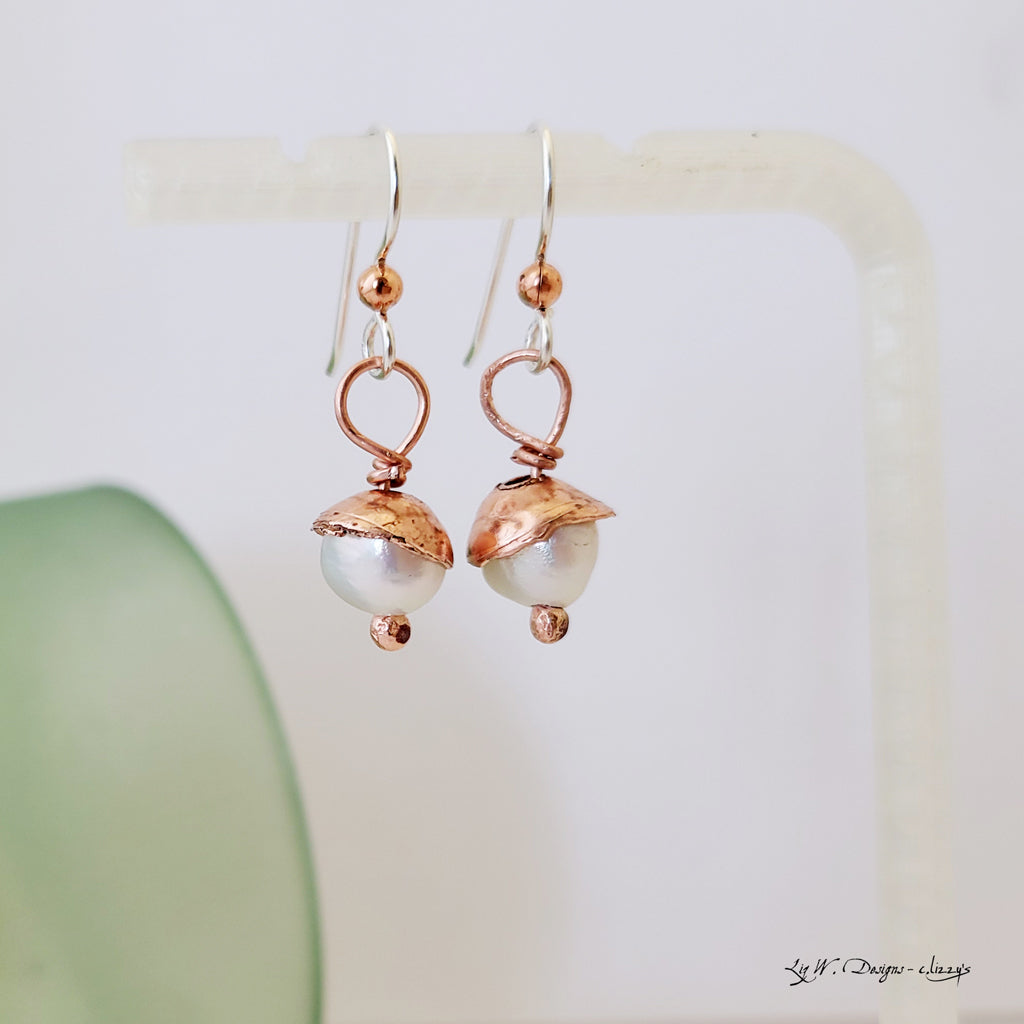 Patina and Pearl Petite Petal Drop - Earrings