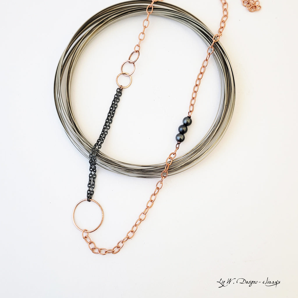 Charcoal and Copper Harmony - Long Necklace