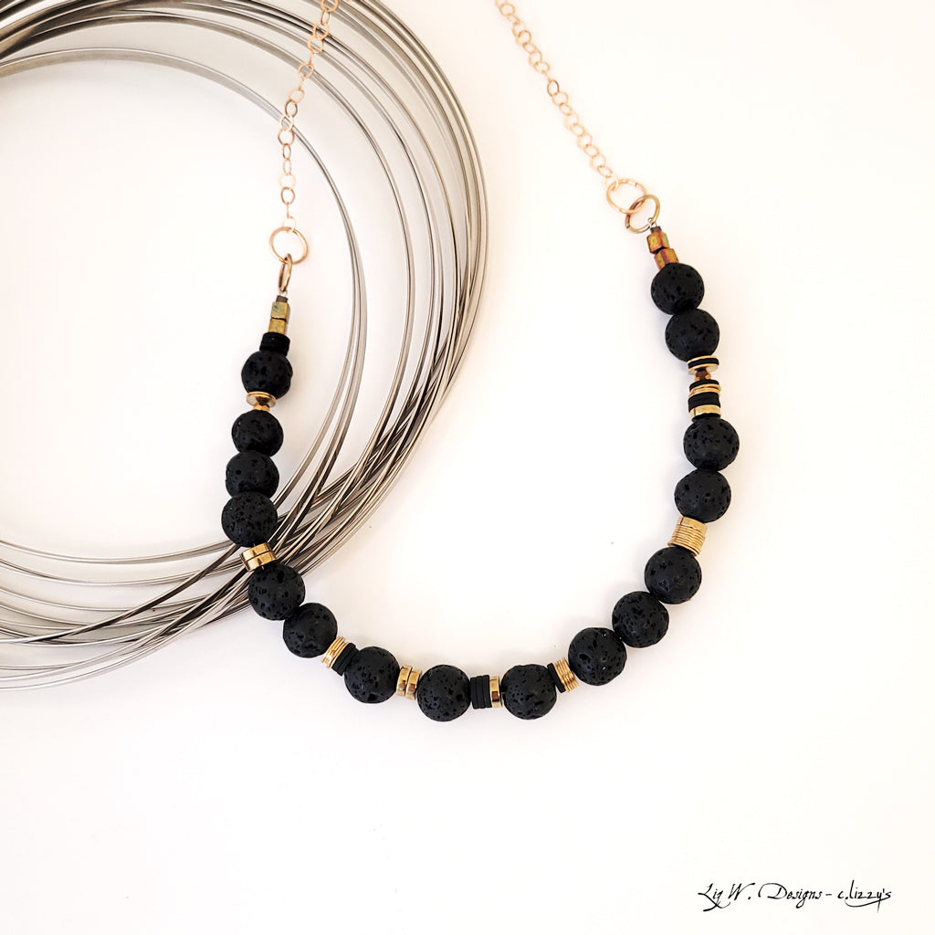 Color Stories in Black and Gold I - One of a Kind Beaded Necklace