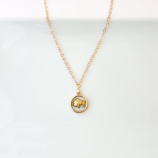 Floating Bison in Brass - Necklace