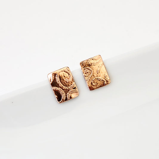 Floating Swirls of Bronze - Small Rectangle - Post Earrings