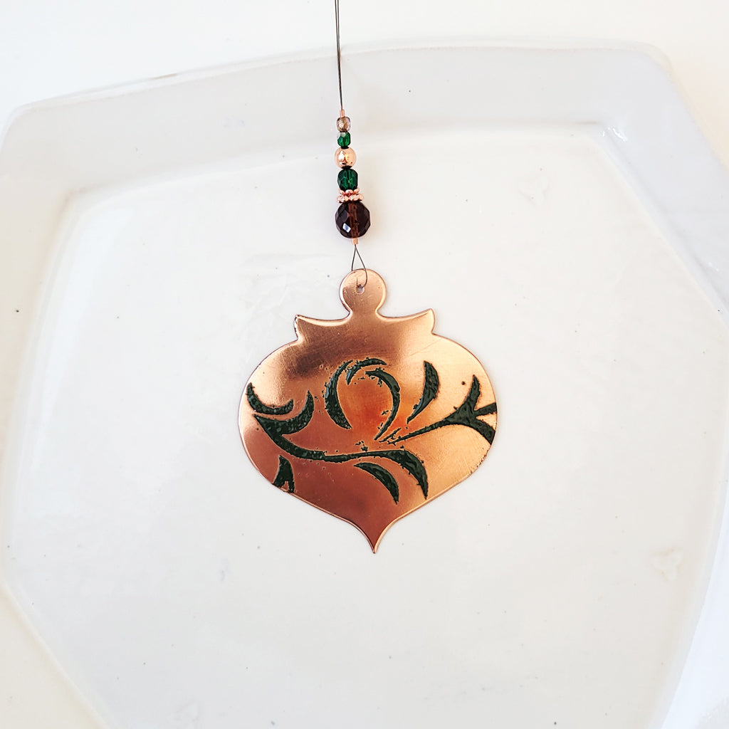 Flourish in Green - Copper Holiday Bell Ornament