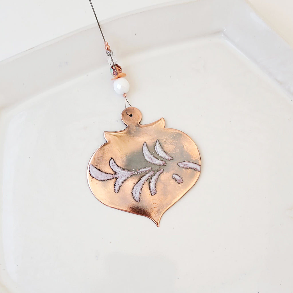 Flourish in Winter White - Copper Holiday Bell Ornament