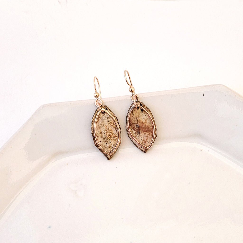 Gathered Birch with Open Bronze Leaf - Handmade Earrings