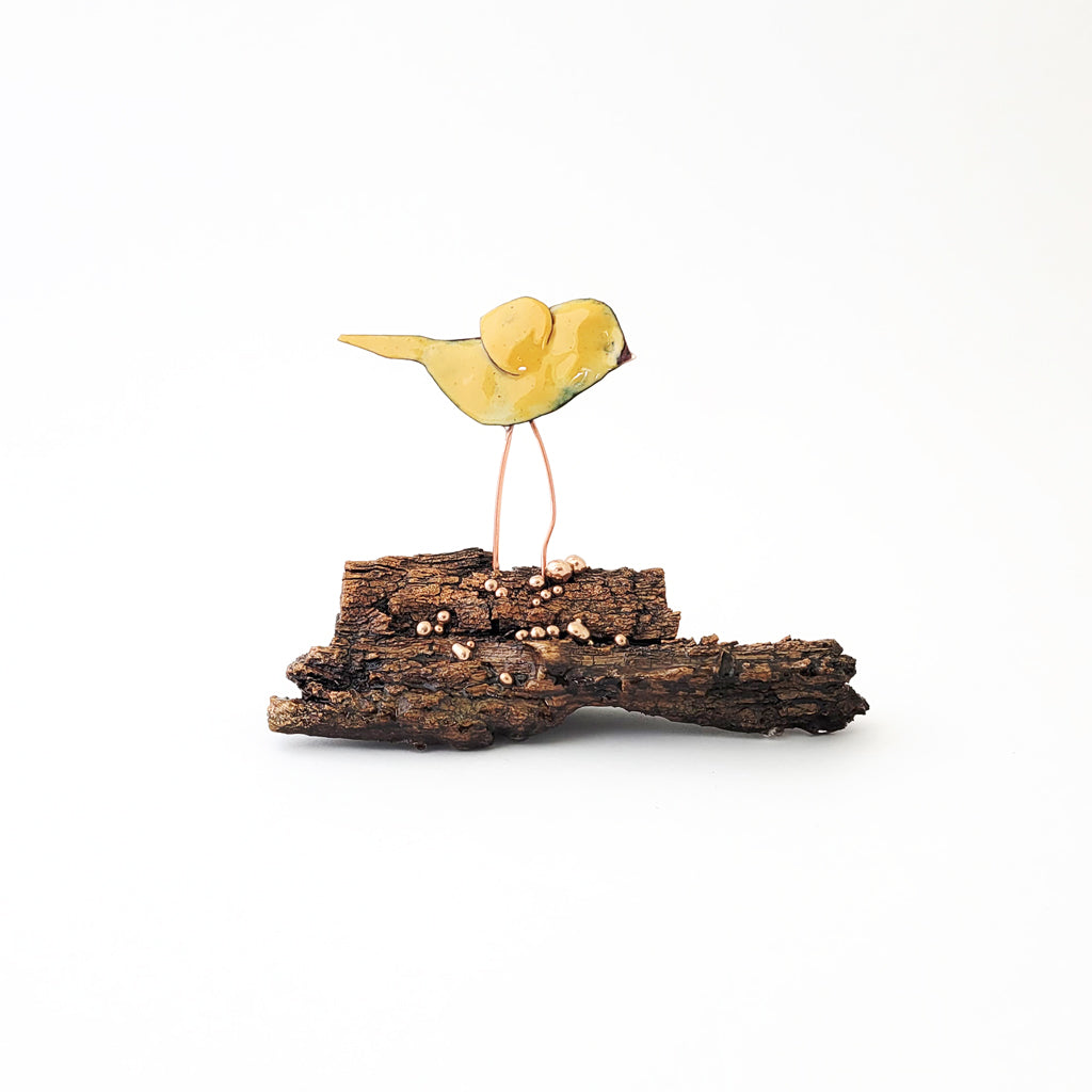 Yellow Birdie on its Perch I – Heritage Series Cottonwood and Copper Art