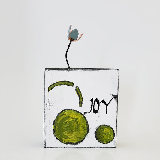 Joy with Powder Blue Flower - Art Block