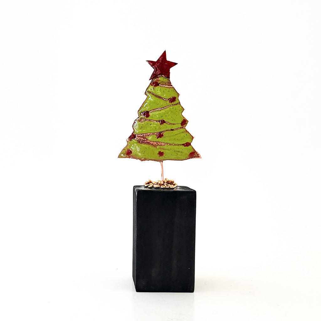NEW Color in 2024! Merry Mini Tree in Lime Green and Red - Wood Base