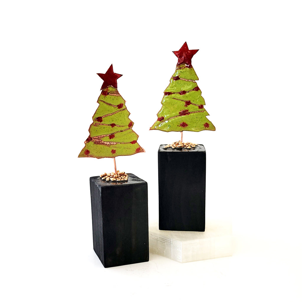 NEW Color in 2024! Merry Mini Tree in Lime Green and Red - Wood Base