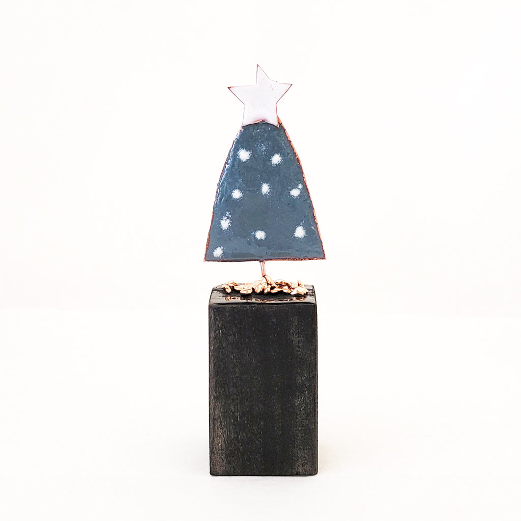 Merry Mini Tree in Blue Gray with White - Wood Base