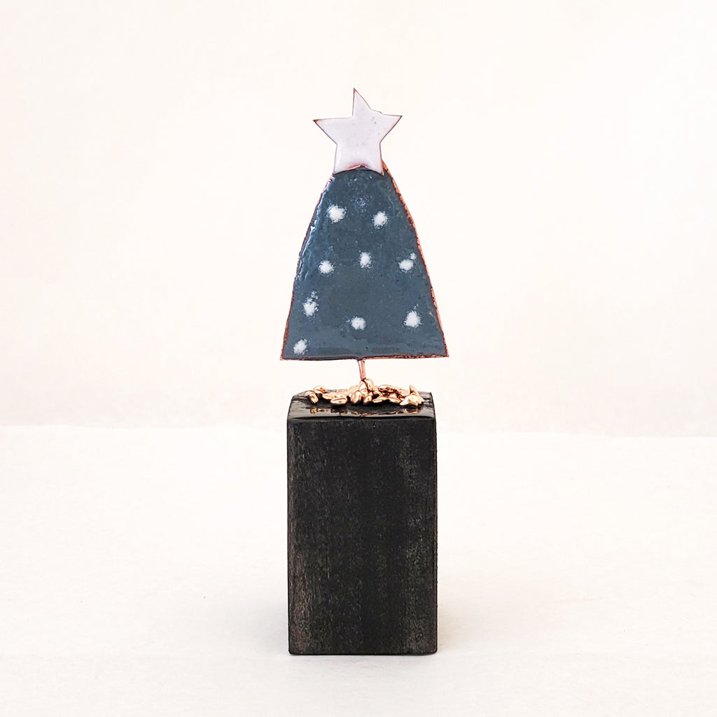 Merry Mini Tree in Blue Gray with White - Wood Base