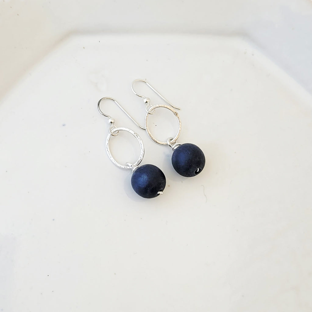 Midnight Blue Sterling Drop - Handmade Sterling Silver & Wood Earrings