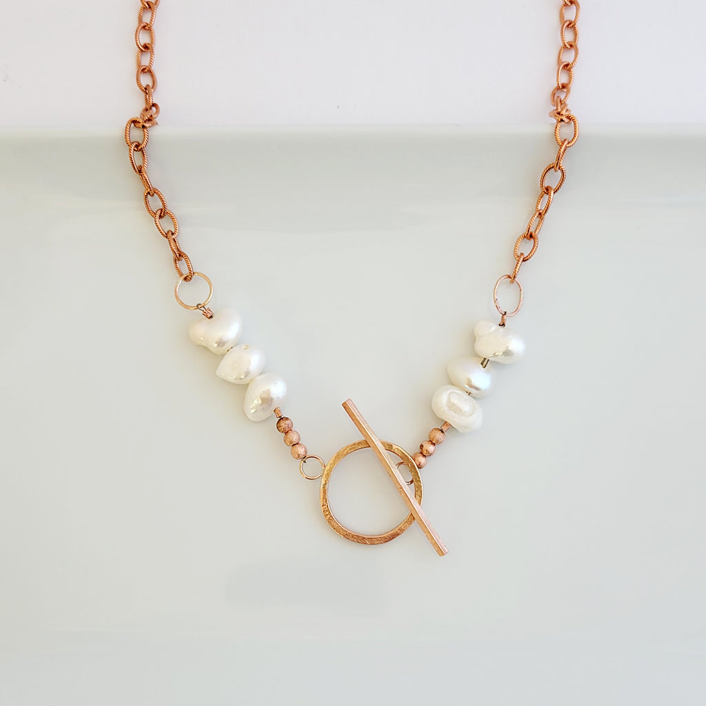Patina and Pearls Three Pearl to Front Toggle - Necklace