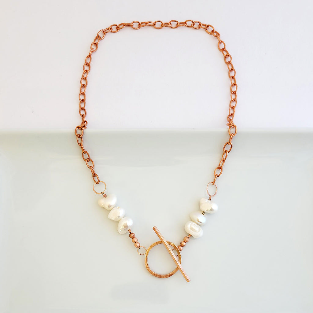 Patina and Pearls Three Pearl to Front Toggle - Necklace