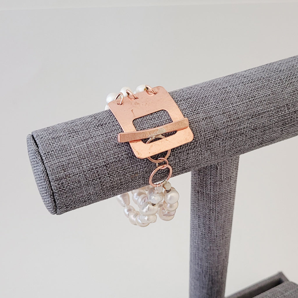 Pearls and Toggle I - Copper Bracelet