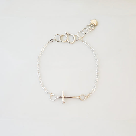 Sterling Side Cross - Bracelet