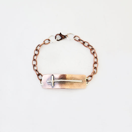 Sterling Silver Cross on Copper - Bracelet