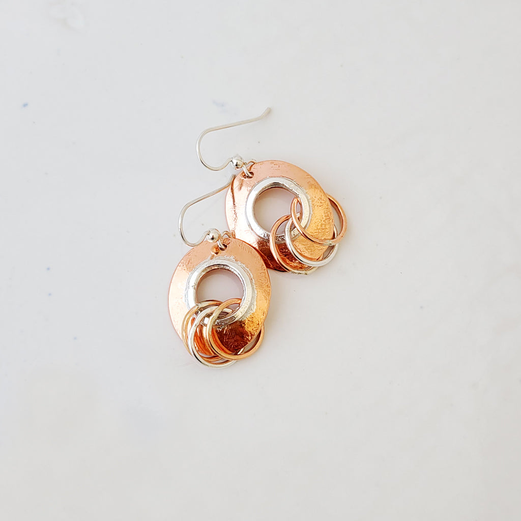 Sterling Lined Oval - One of a Kind Copper and Sterling Earrings