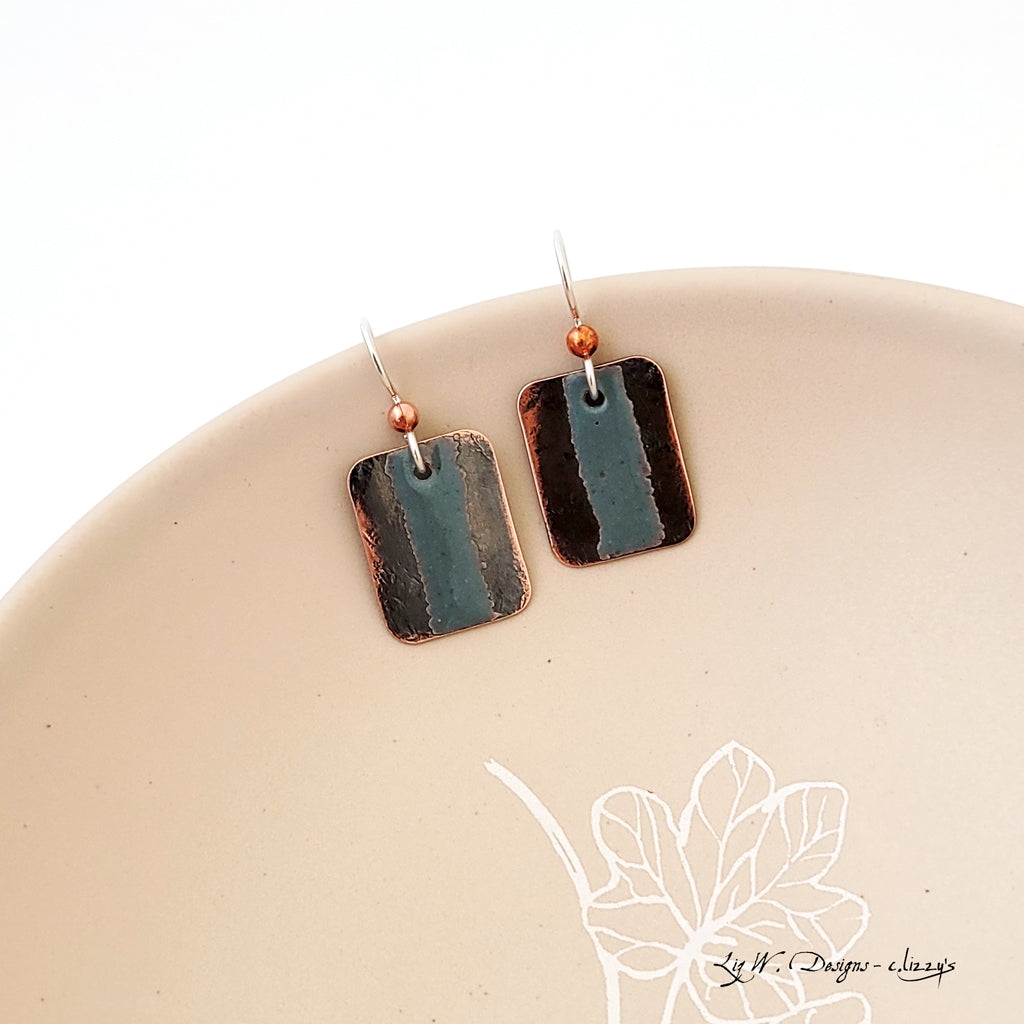 Walkway in Blue Gray - Handmade Copper Earrings
