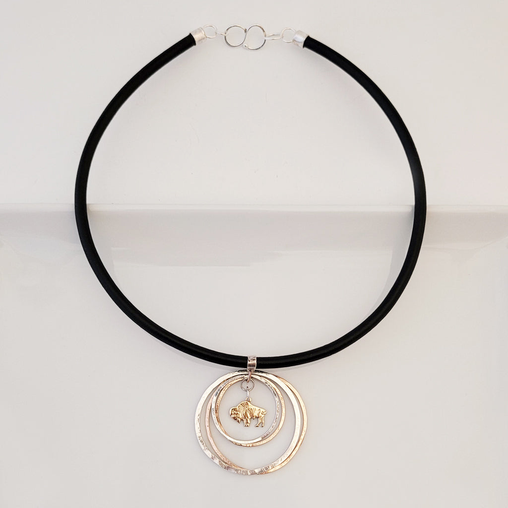 Winner's Circle on Black Leather - Necklace