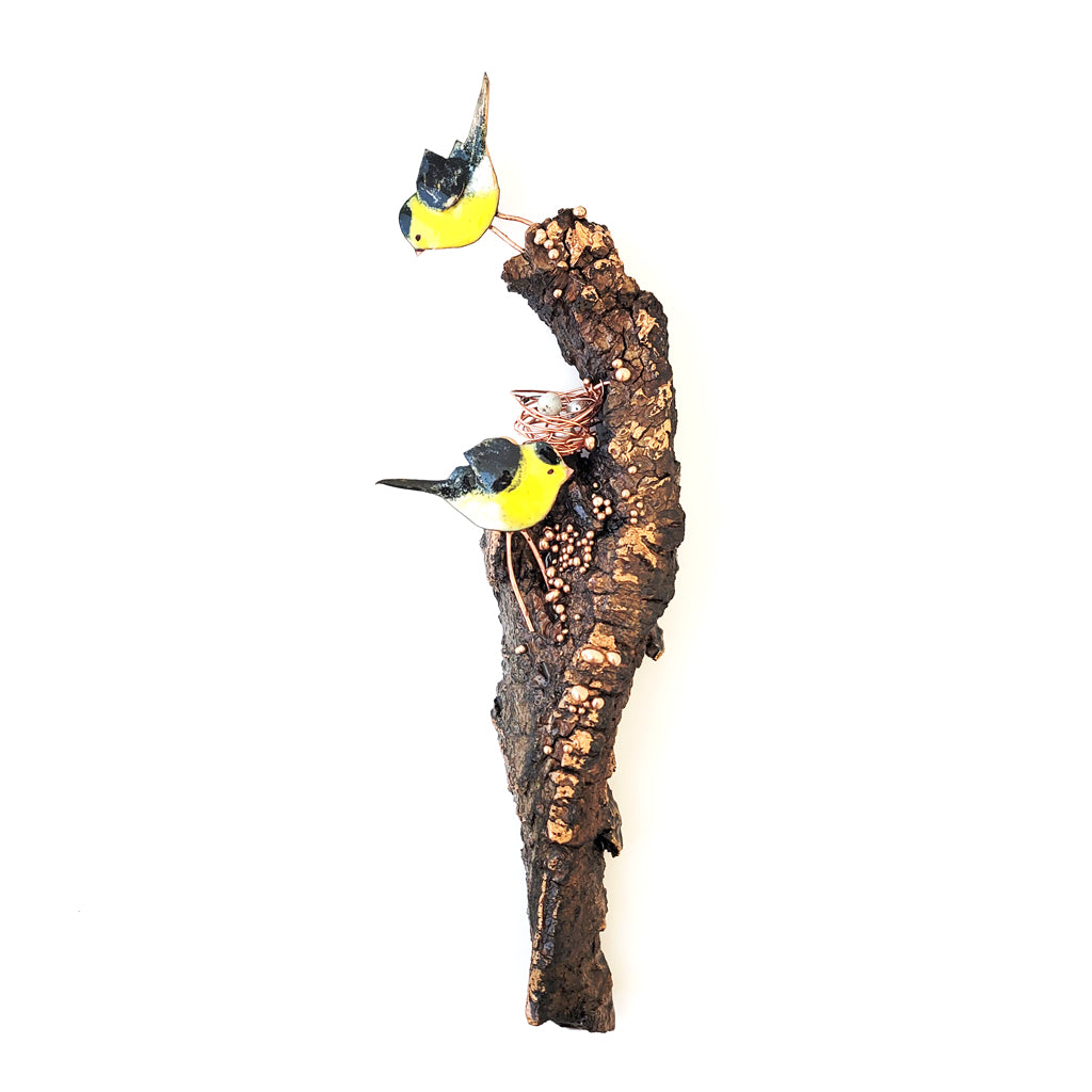 Yellow Finch Nesting 1 – Heritage Series Cottonwood and Copper Wall Art