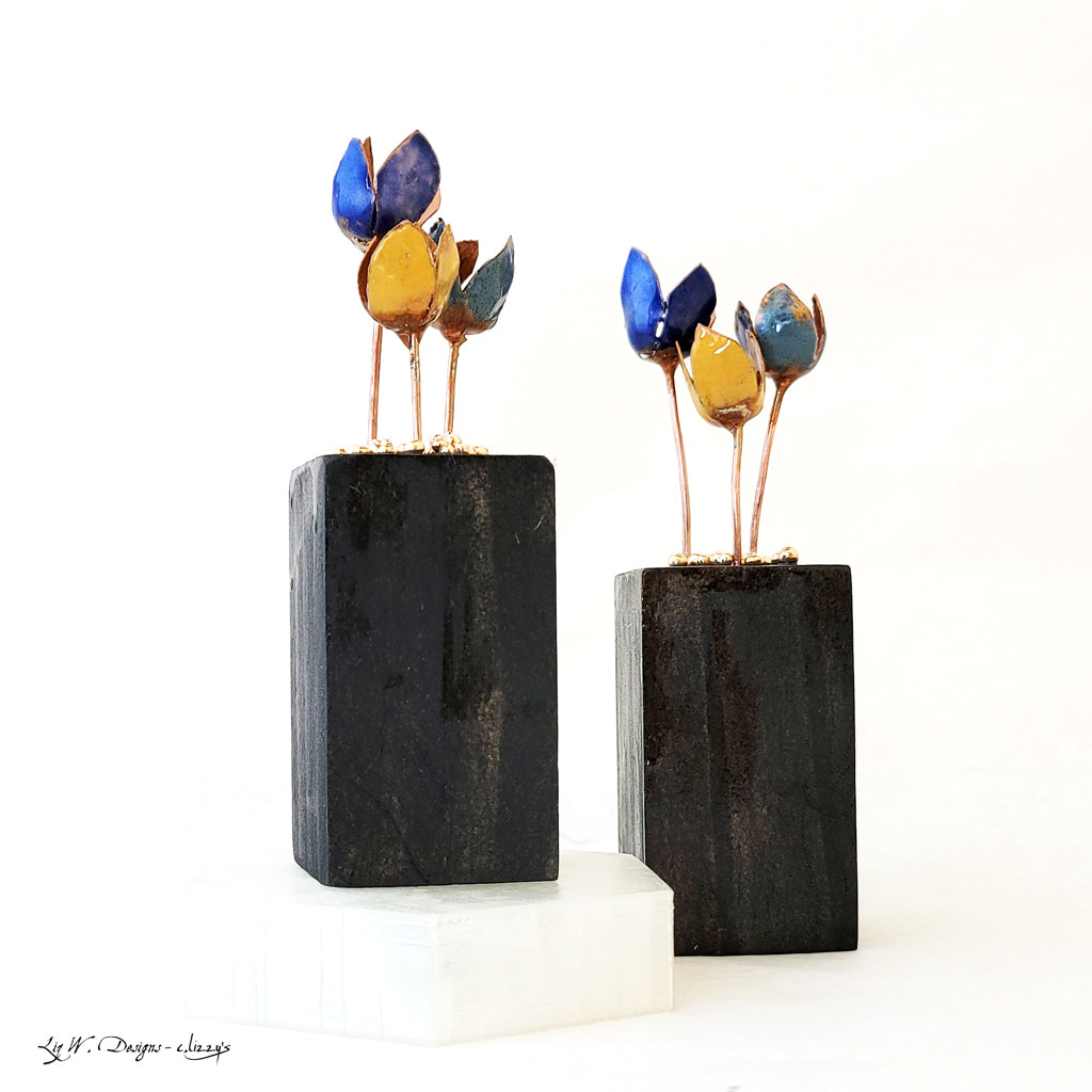 Mini flower bouquet made from enamel on copper.