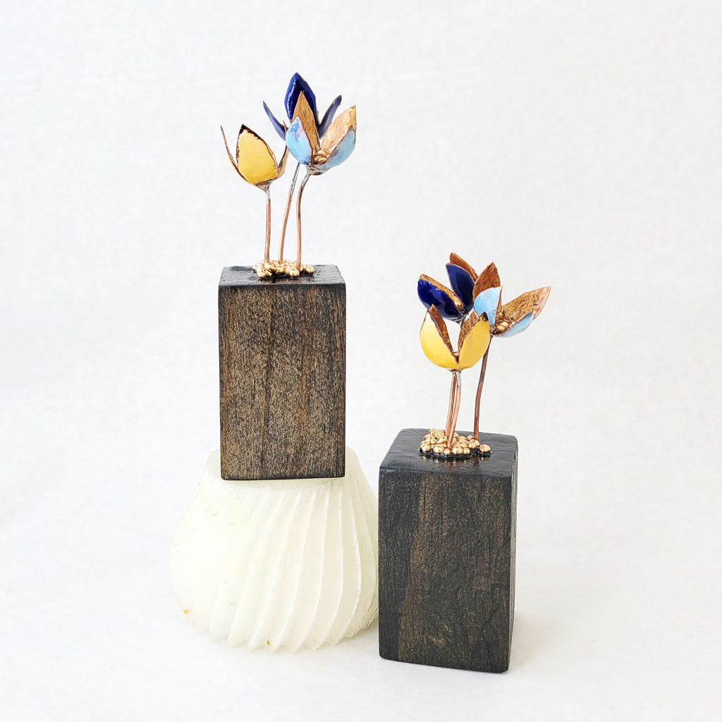 Mini flower bouquet made from enamel on copper.