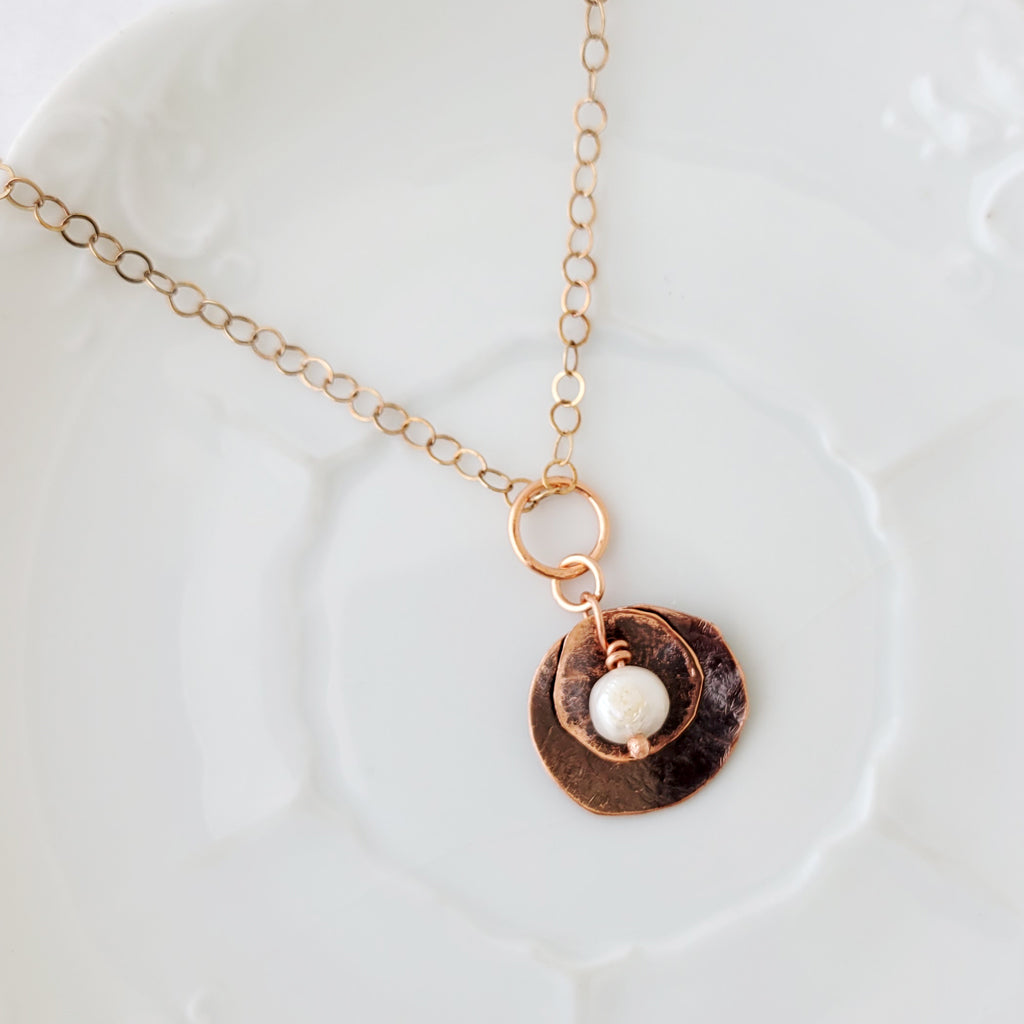Patina and Pearls in Circle - Necklace