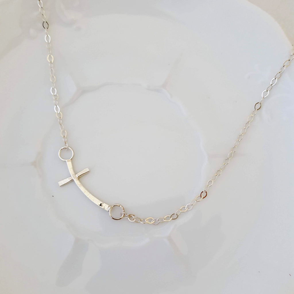 Side Cross Necklace - Sterling