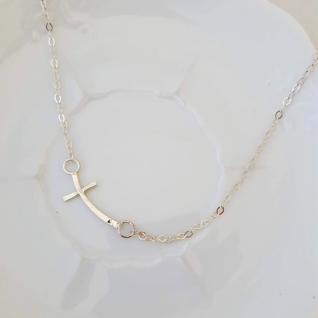 Sideways Cross Necklace - Sterling