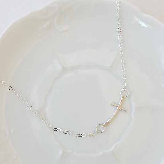 Sideways Cross Necklace - Sterling