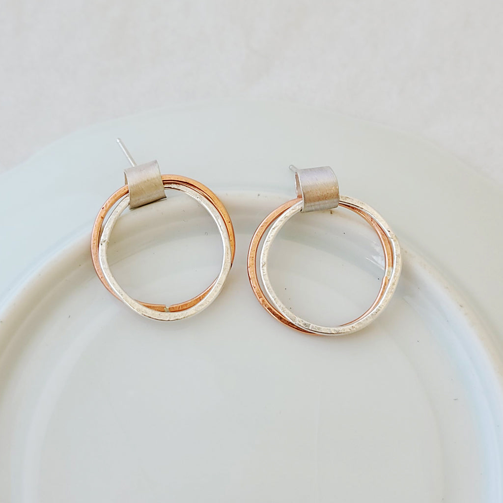 Silver Rolls with Double Hoops - Post Earrings