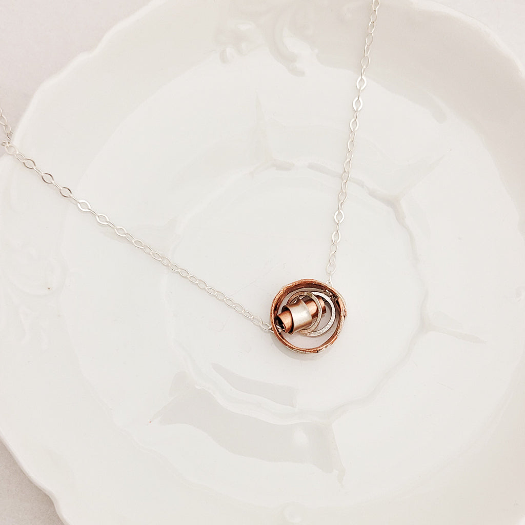 Silver Rolls in Copper Circle - Necklace