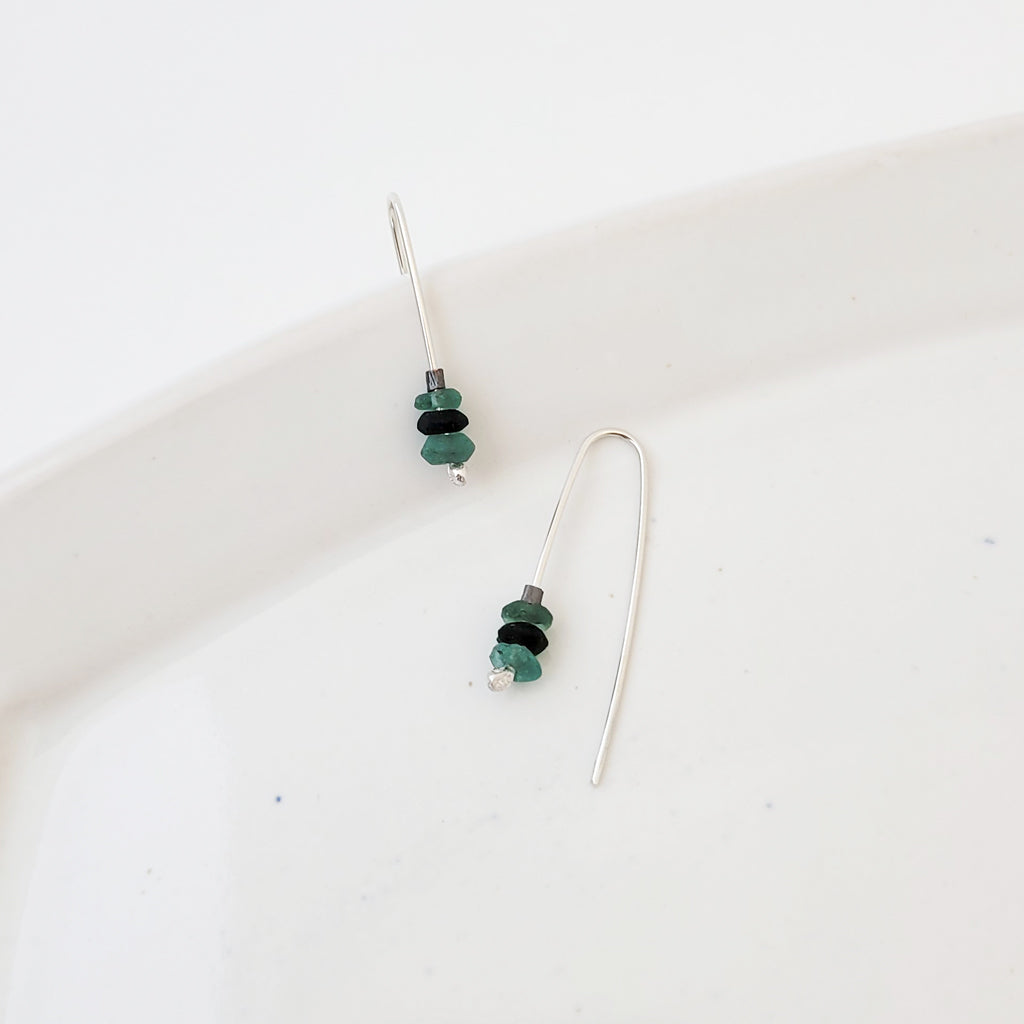 Agate Stack in Greens - Handmade Sterling Earrings