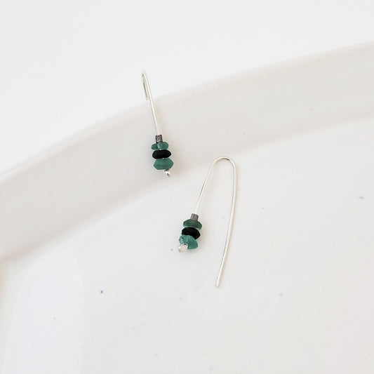 Agate Stack in Greens - Handmade Sterling Earrings