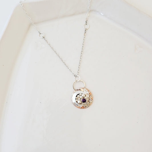 Amethyst Moon - One of a Kind Copper and Sterling Silver Necklace