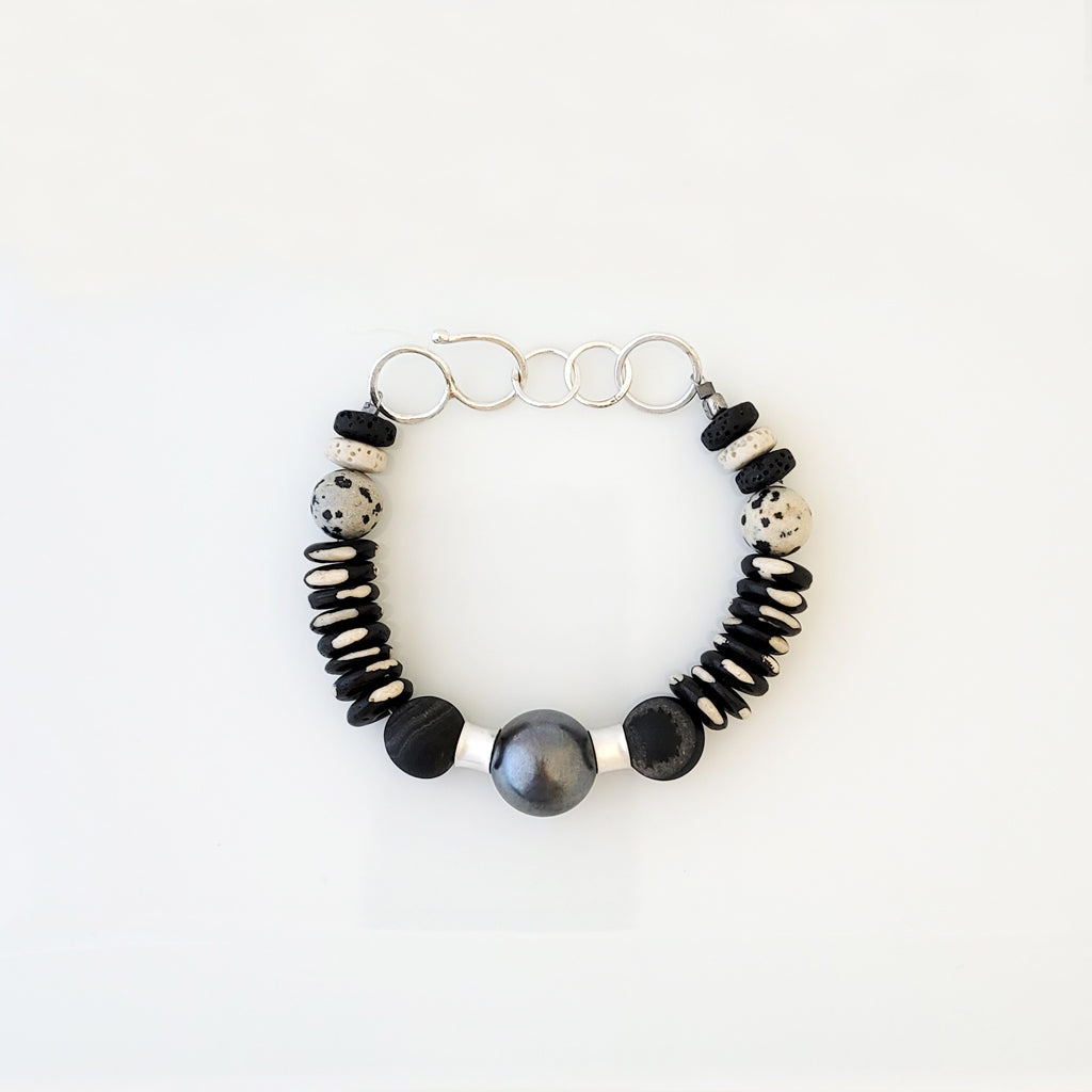 Arty Line-Up in Sterling and Charcoal II - Bracelet