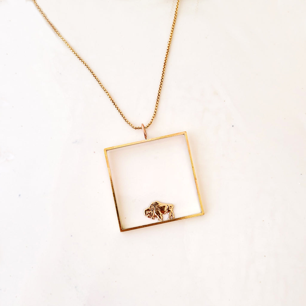 Bison on the Square I - Handmade Necklace